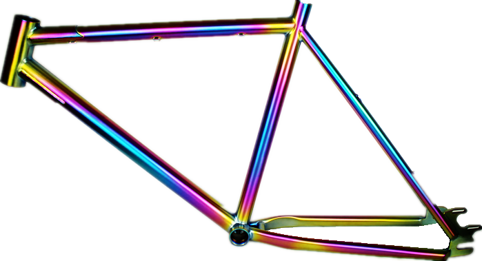 Titanium BMX bike frame with rainbow color